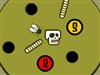 Spin the table and drop the maggotz and flies down the holes before they start eating the skull!